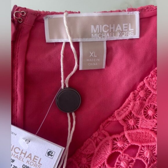 Michael Kors Coral Pink  Lace & Ruffled Mini Dress V-Neck Flutter Sleeves NWT - Picture 5 of 10